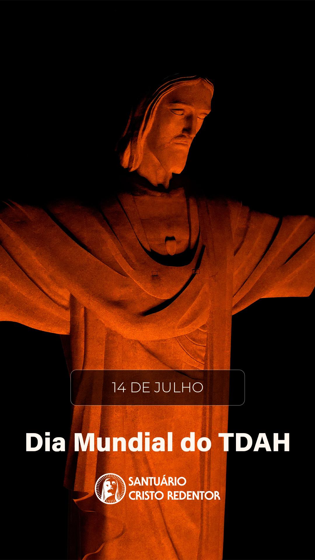 Cristo Redentor foi iluminado em laranja em alusão ao Dia Mundial do TDAH