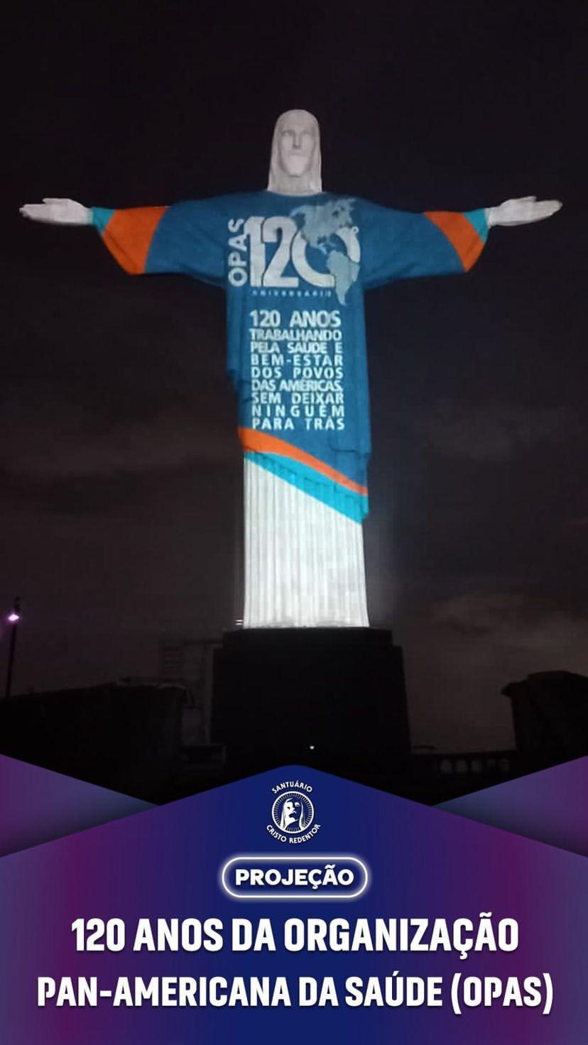 Torres do Congresso Nacional e Cristo Redentor foram iluminados no Brasil para marcar os 120 anos da OPAS